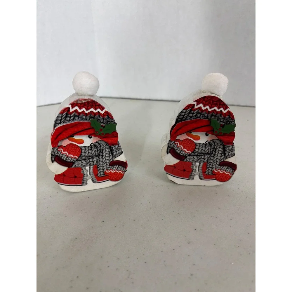 Pair of Snowman Figurines Winter‎ Holiday Christmas Decor wooden
